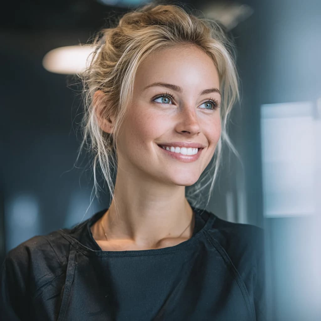 Lachende vrouw met rechte tanden